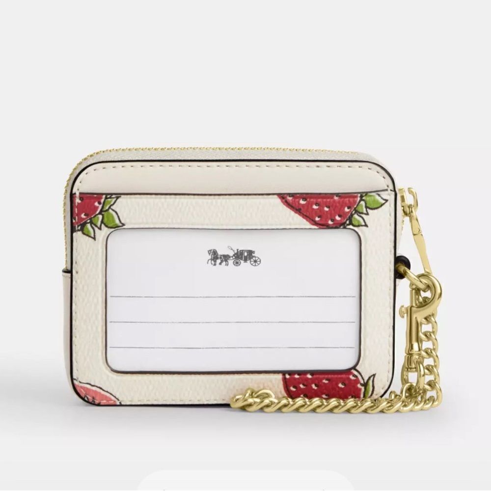 Coach Zip Card Case With Strawberry Print Wallet Bag Purse - Picture 10 of 11